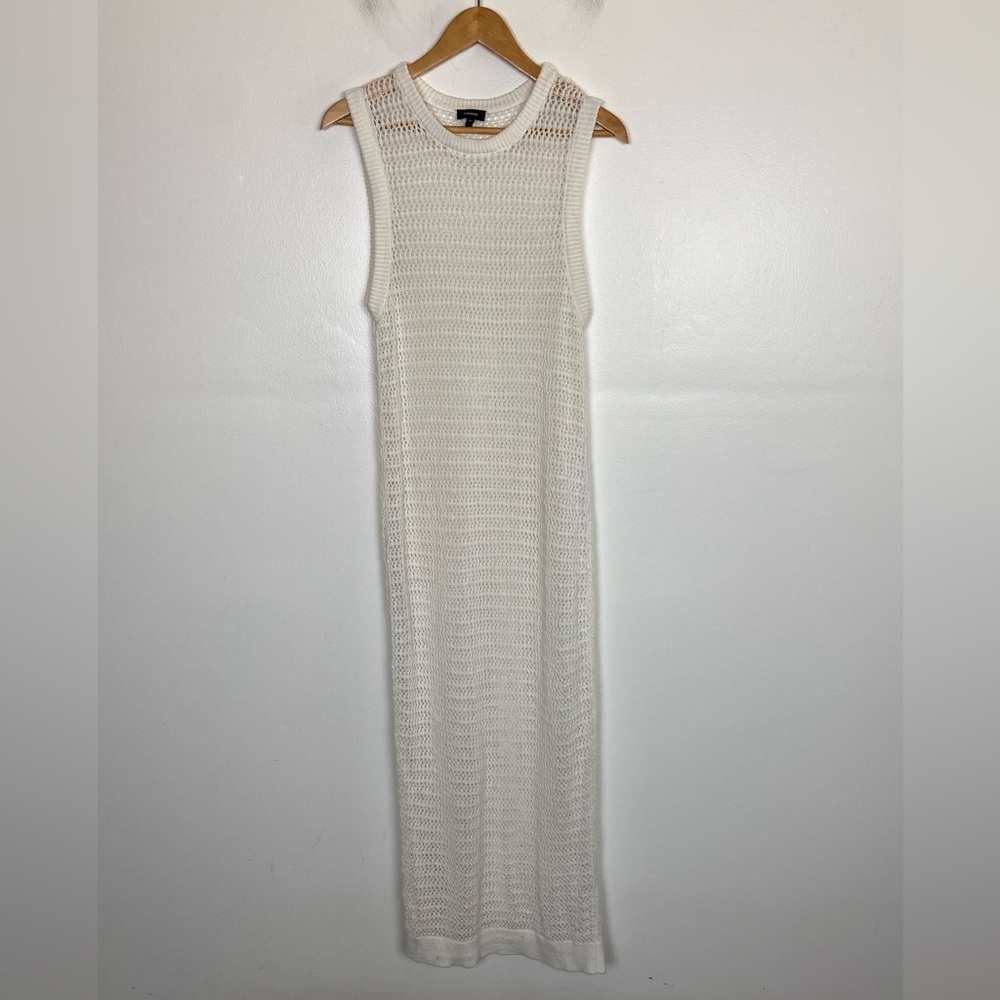 Express Linen Cotton Blend Crochet Maxi Dress Size L White Sleeveless‎ Beach